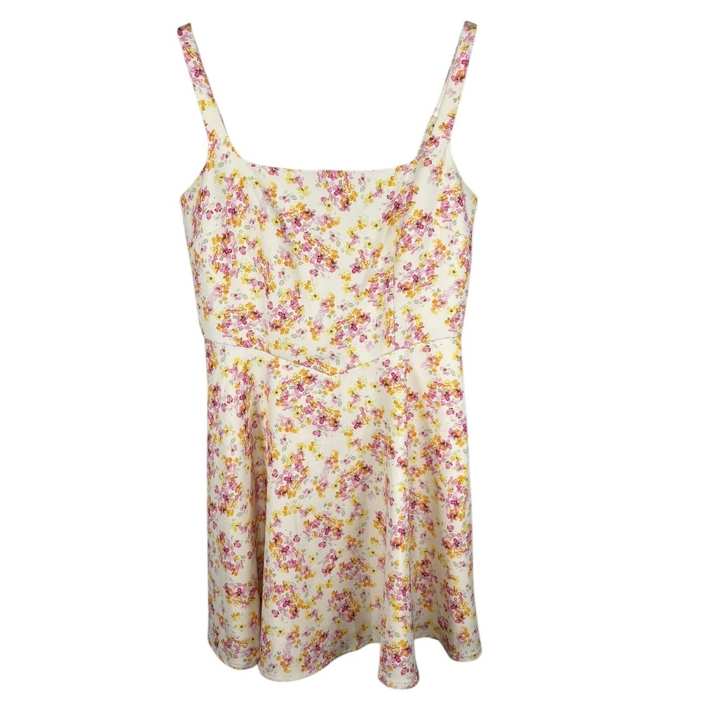 French‎ Connection Floral Mini Dress Pink Orange Yellow Square Neck Size 4